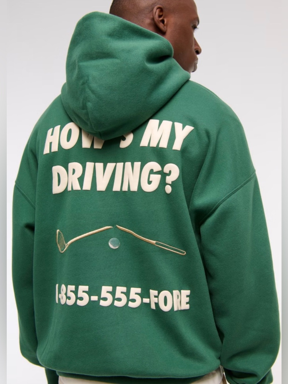 Abercrombie & Fitch Men's Golf Graphic Popover Hoodie Green/White Large